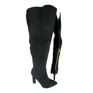 SHOEDAZZLE! BLACK VEGAN SUEDE LEATHER/MICROFIBER POINTY TOE STILETTO BOOTS! 10M